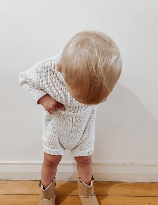 Speckle Knit Romper | Beige