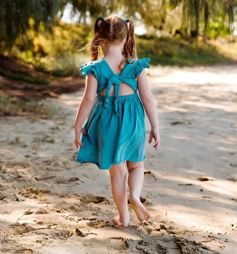 Ruffle Linen Dress | Teal