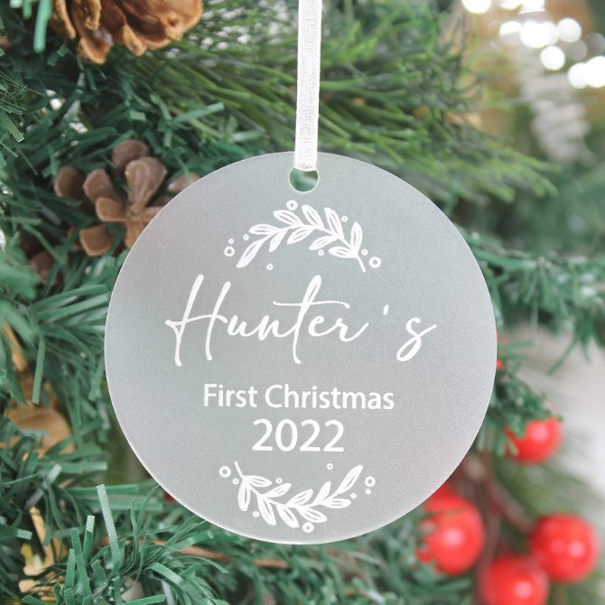 Meridian Etch -Frosted Personalised First Christmas Ornament