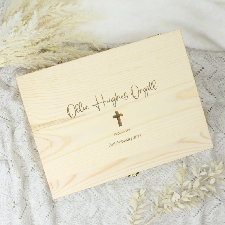 Meridian Etch - Personalised Wooden Baptism Box