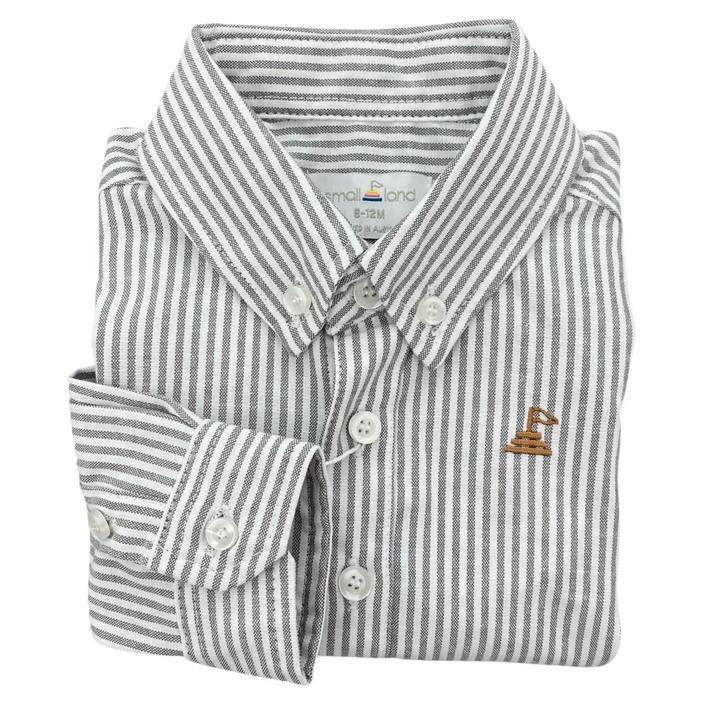 Small Land - Boys Grey Pinstripe Shirt