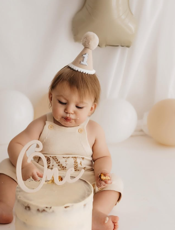 One Birthday Knit Romper | Sand