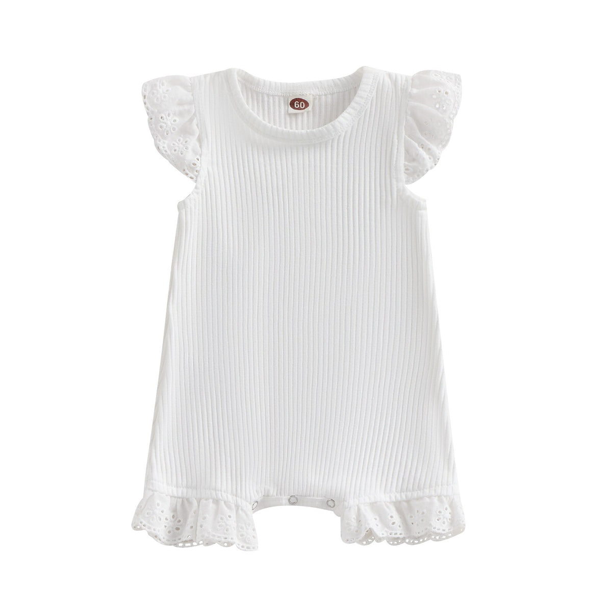 Frilly Sleeves Ribbed Rompers | White