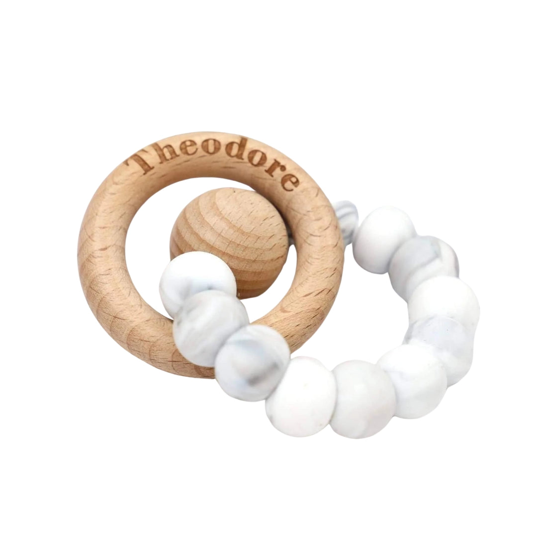 CMC GOLD - Silicone Teether with Personalised Beechwood Ring