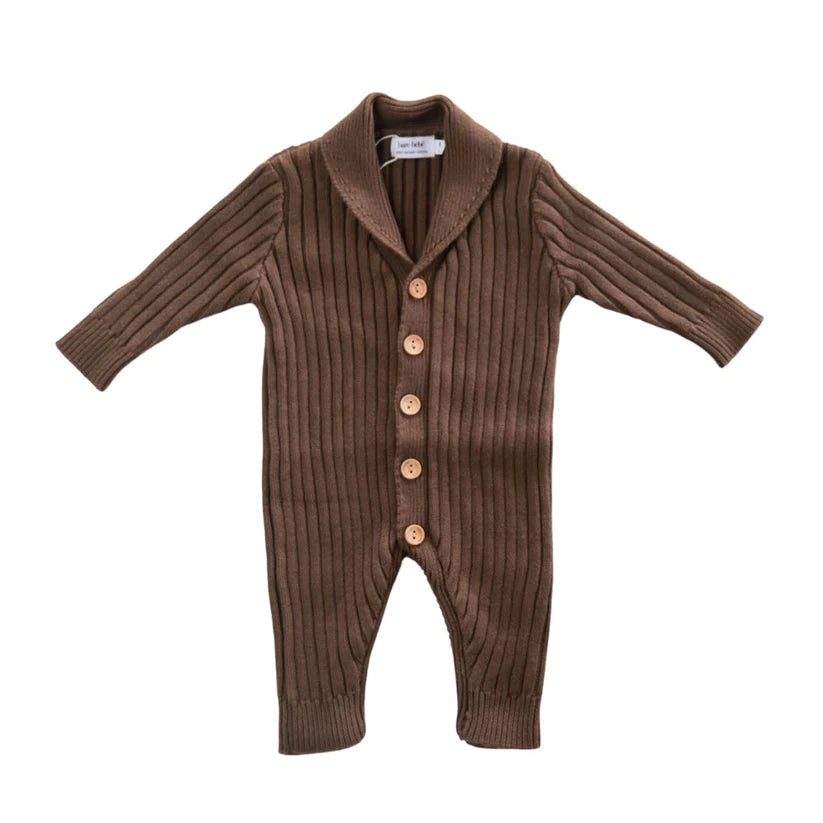 Bare Bebé - Ribbed Knit Romper | Chocolate