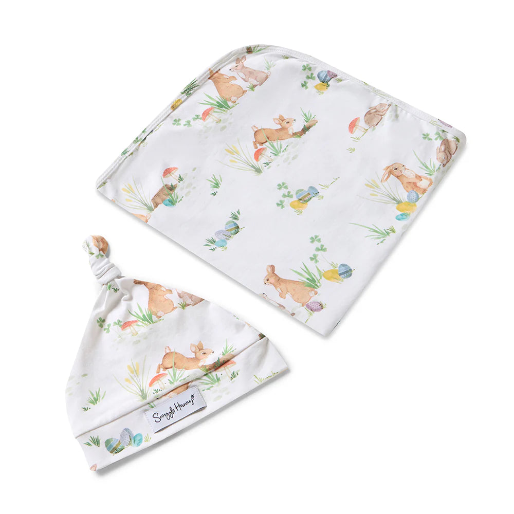 Snuggle Hunny Kids - Organic Baby Jersey Wrap & Beanie Set | Easter Bunnies