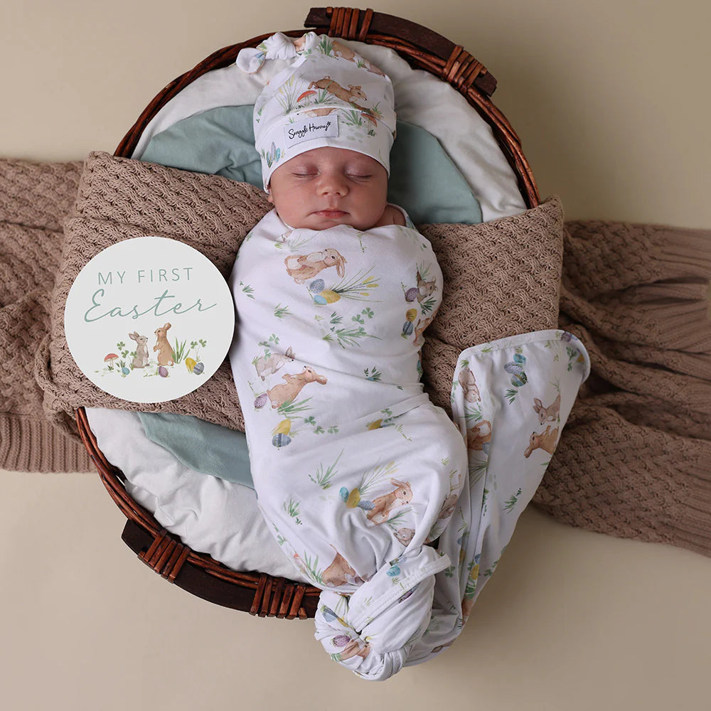 Snuggle Hunny Kids - Organic Baby Jersey Wrap & Beanie Set | Easter Bunnies