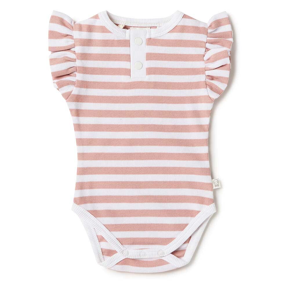 Snuggle Hunny Kids - Rose Stripe Short Sleeve Organic Bodysuit