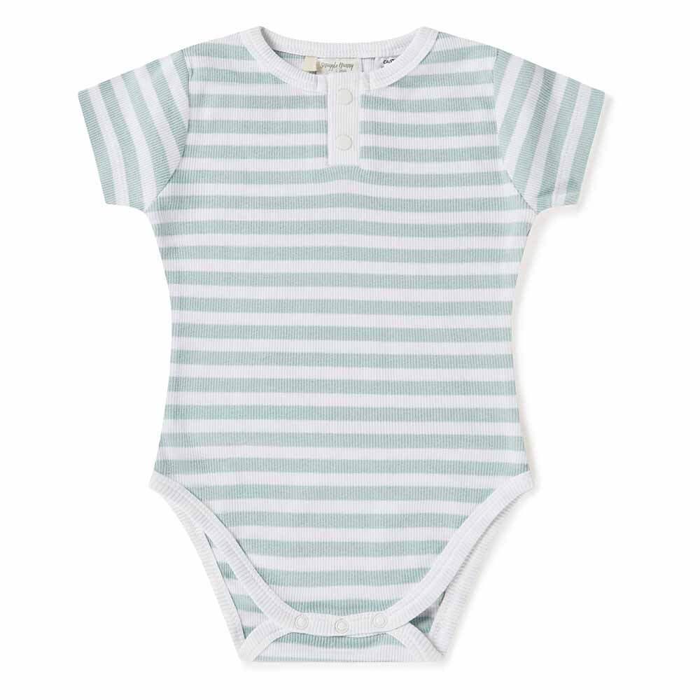 Snuggle Hunny Kids - Sage Stripe Short Sleeve Organic Bodysuit