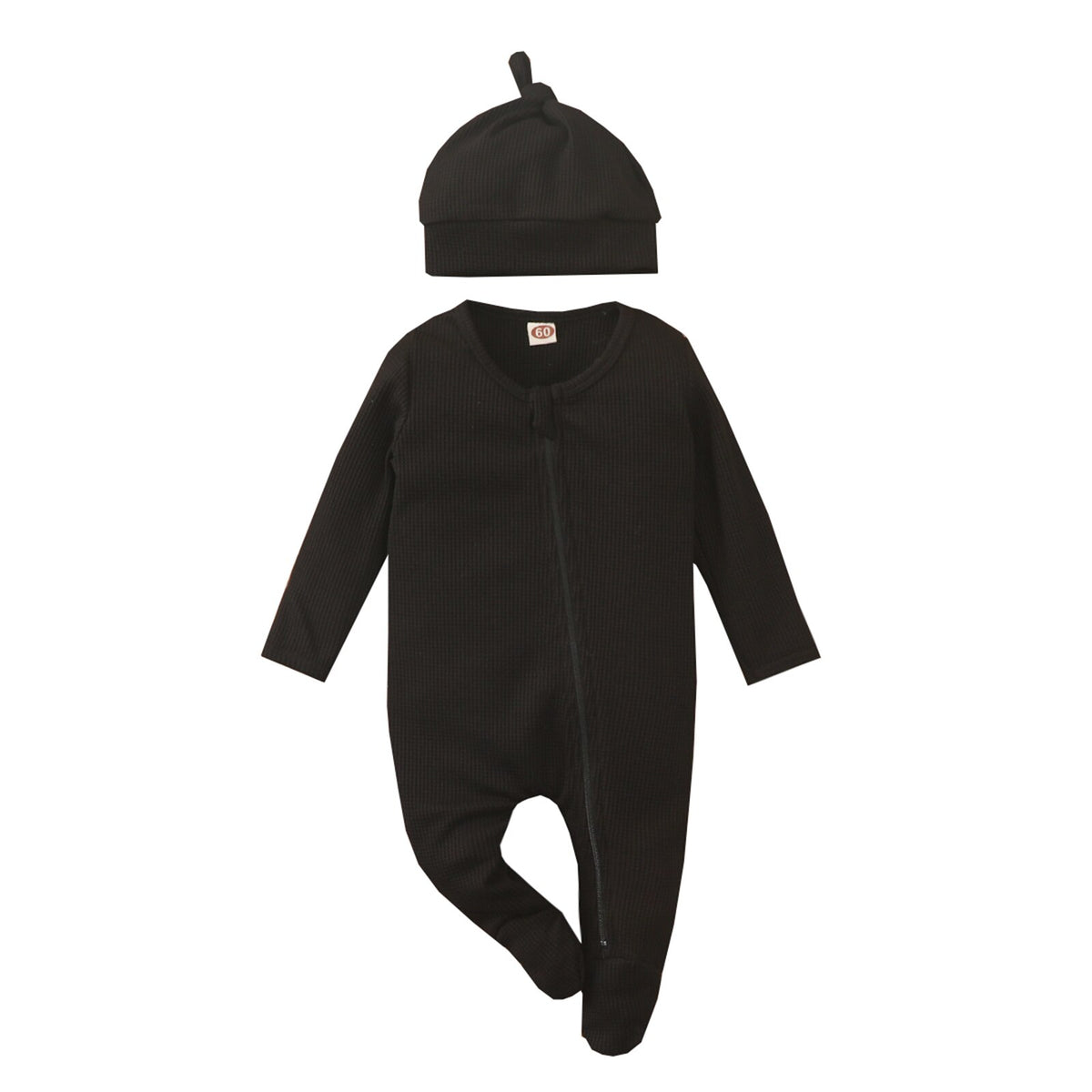 Waffle & Beanie Onesie Set | Black