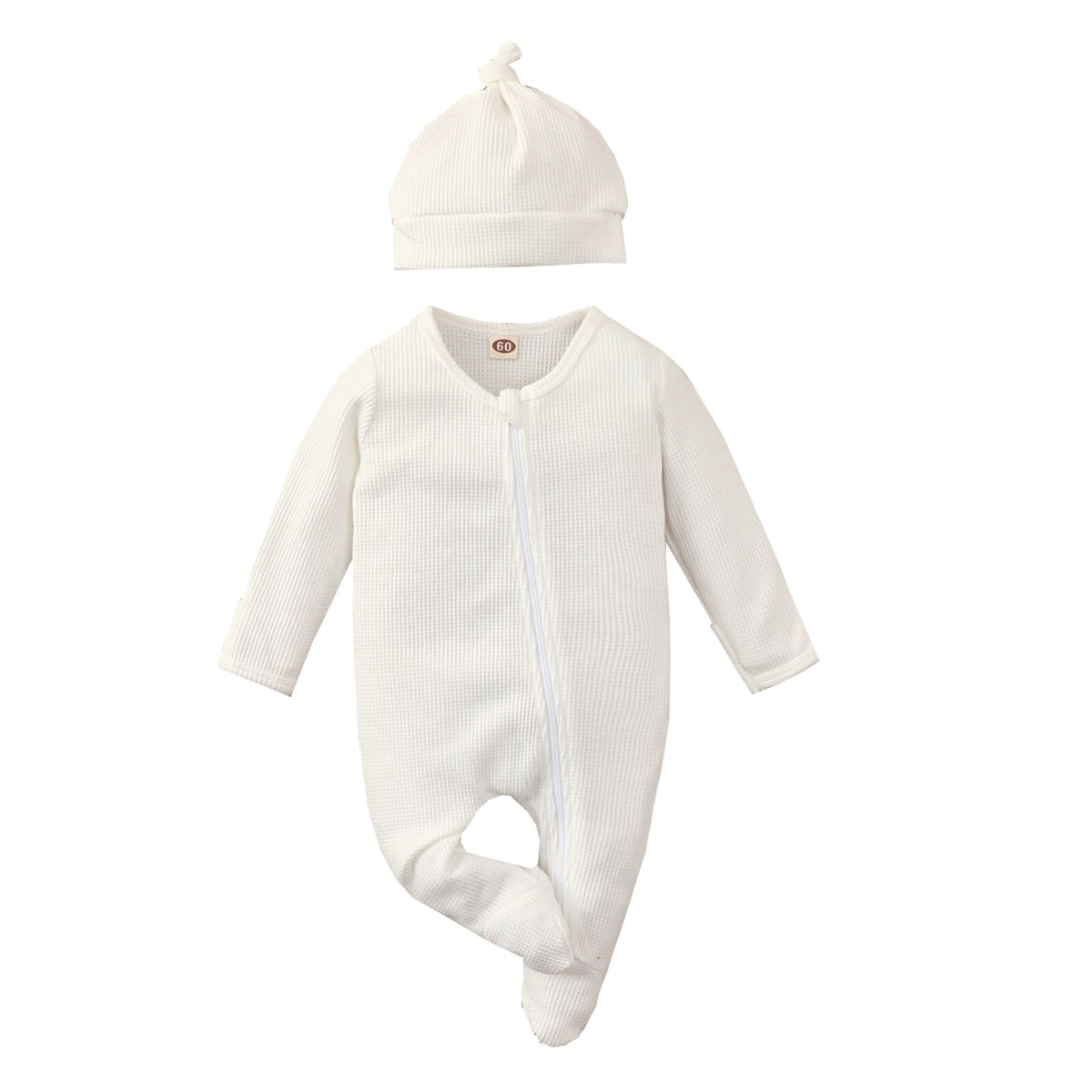 Waffle & Beanie Onesie Set | White