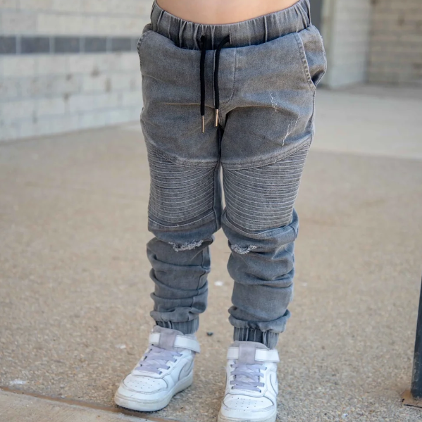 Distressed denim joggers on sale