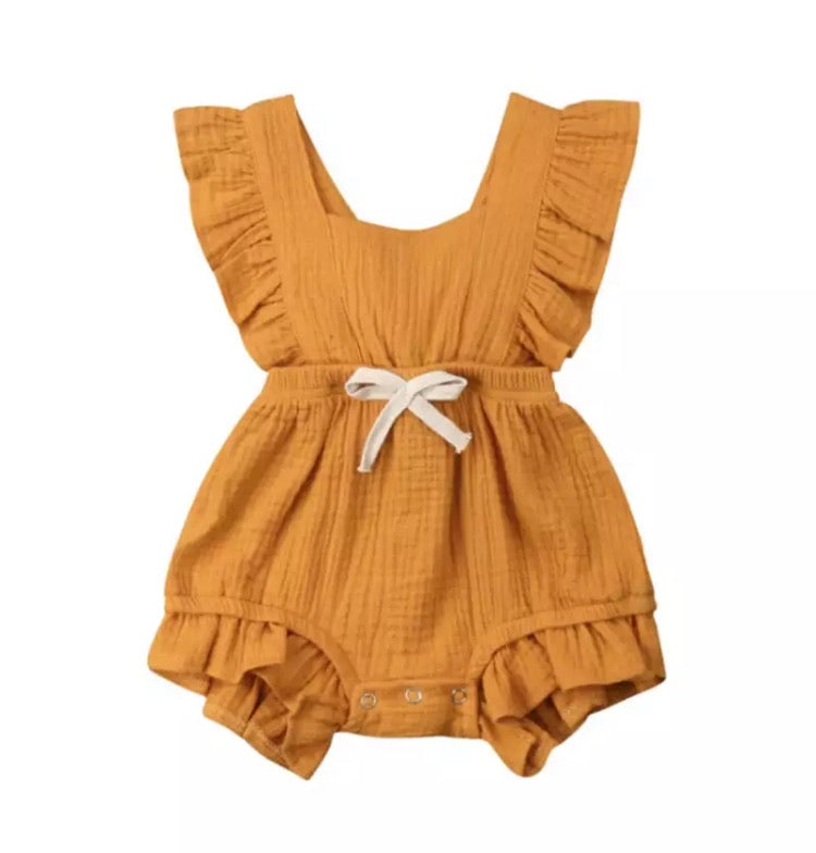 Bow Ruffle Romper | Mustard