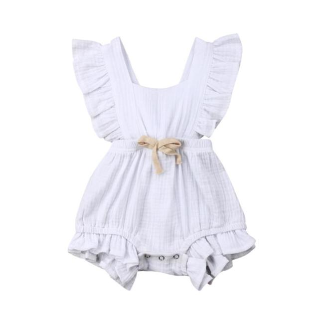 Bow Ruffle Romper | White