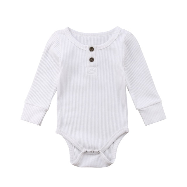 Ribbed Button Bodysuit White